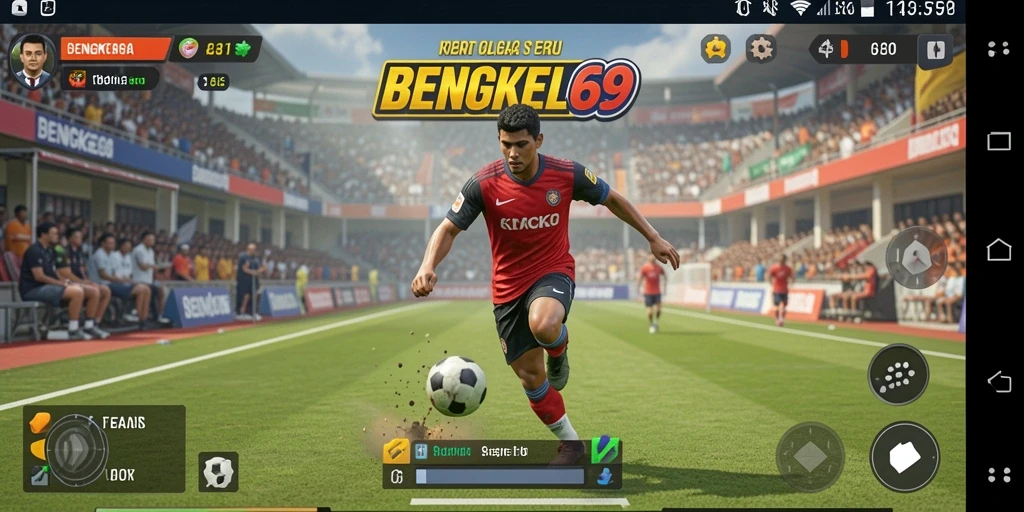 Screenshot utama BENGKEL69 menampilkan aksi pertandingan olahraga.