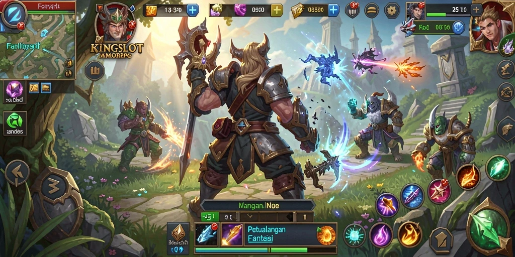 Tangkapan layar utama KINGSLOT menampilkan aksi intens dari gameplay MMORPG.
