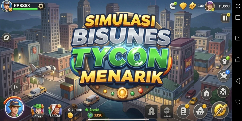 Tampilan screenshot utama RP8888 menampilkan gameplay bisnis Tycoon yang seru.